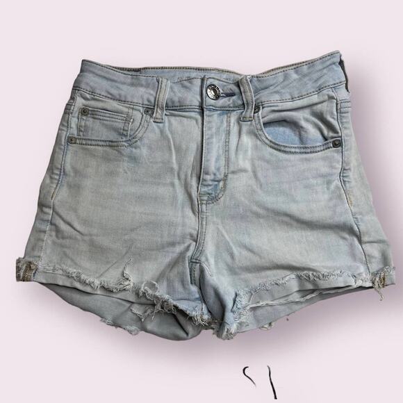 American Eagle Light Wash Next Level Stretch Hi Rise Denim Flattering Shorts 4 - Picture 1 of 7